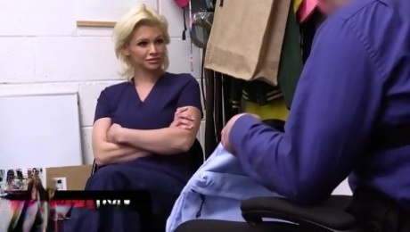 Busty hot nurse is caught stealing and fucked in the security office after the search