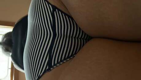 BBW on period facesits and smothers in her striped period panties