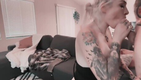 busty tattooed blonde ellelovvesyou gives intense sloppy deepthroat ends in facial