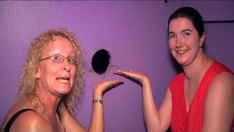 GILF Cathy and her sexmate wait for gloryhole dicks