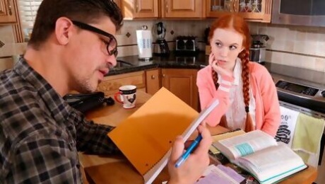 Miniature redhead teen Dolly Little and a giant cock in her hole